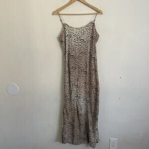 PISTOLA Leopard Dalmatian Print Cowl Neck Slip Side Slit Dress Midi Lightweight